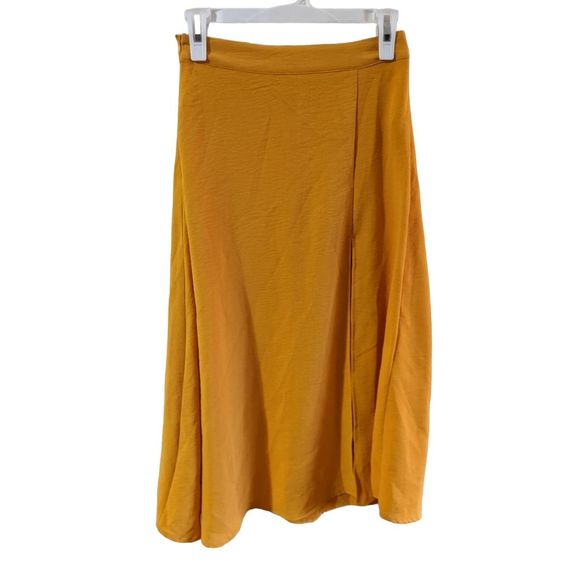 SHEIN Skirts Shein Mustard Yellow Front High Slit Lightweight Flowy